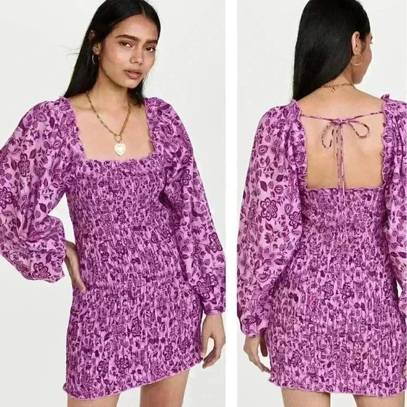 NEW Free People Smock It To Me Mini Dress Azalea Floral Bohemian Cottagecore - Picture 1 of 8